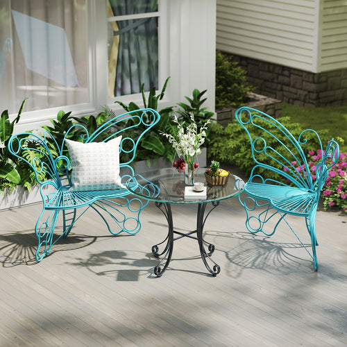 Outdoor Garden Bench 50 Inch Butterfly Design Iron Steel Frame Patio Bench for Porch Lawn Yard Easy Assembly 4 Colors Available