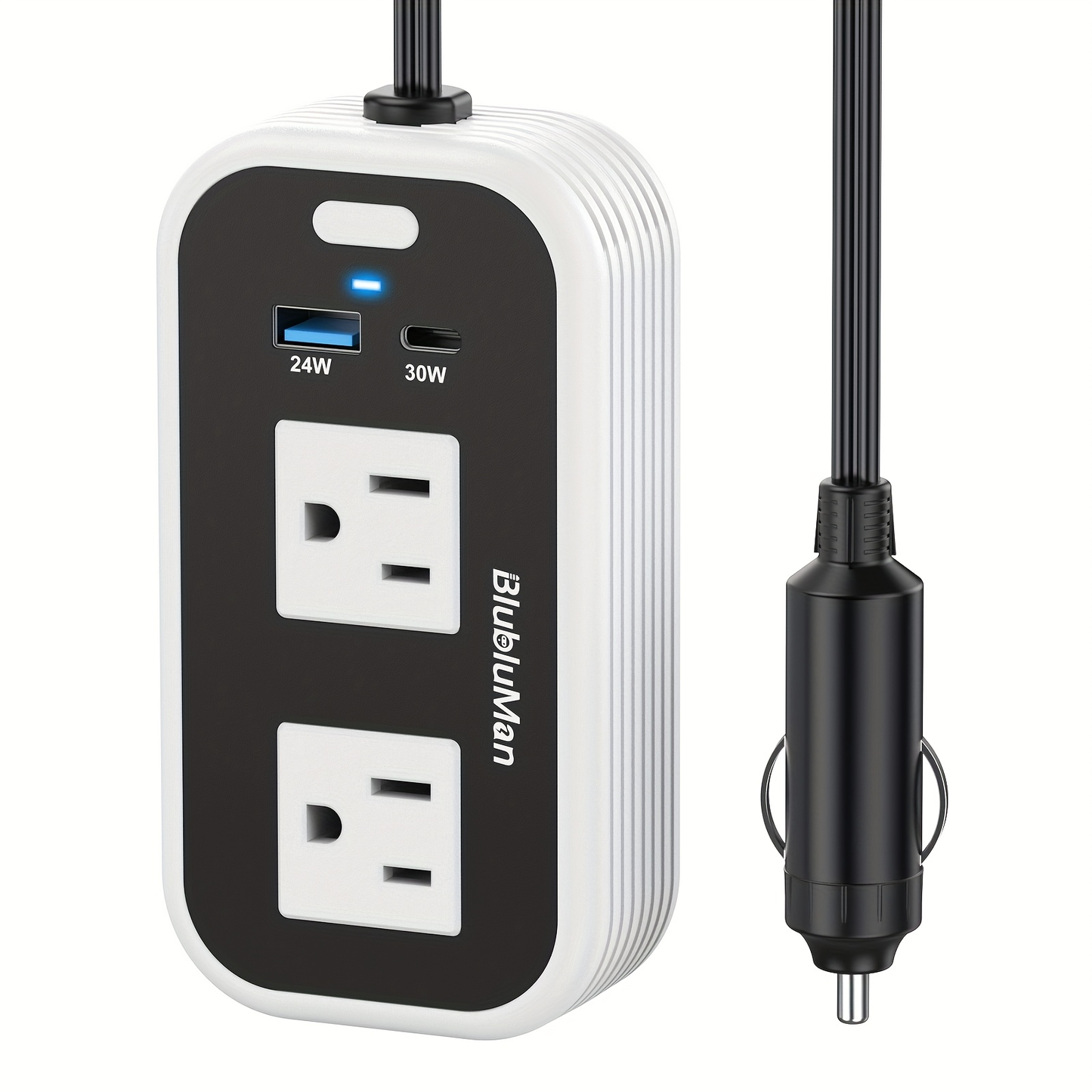 Car Plug Inverter 200W DC 12V to AC 110V with 30W PD Fast Charging QC3.0 24W USB-C Outlet Adapter for Laptop Computer Phone Tablet Vehicle Travel Road Trip