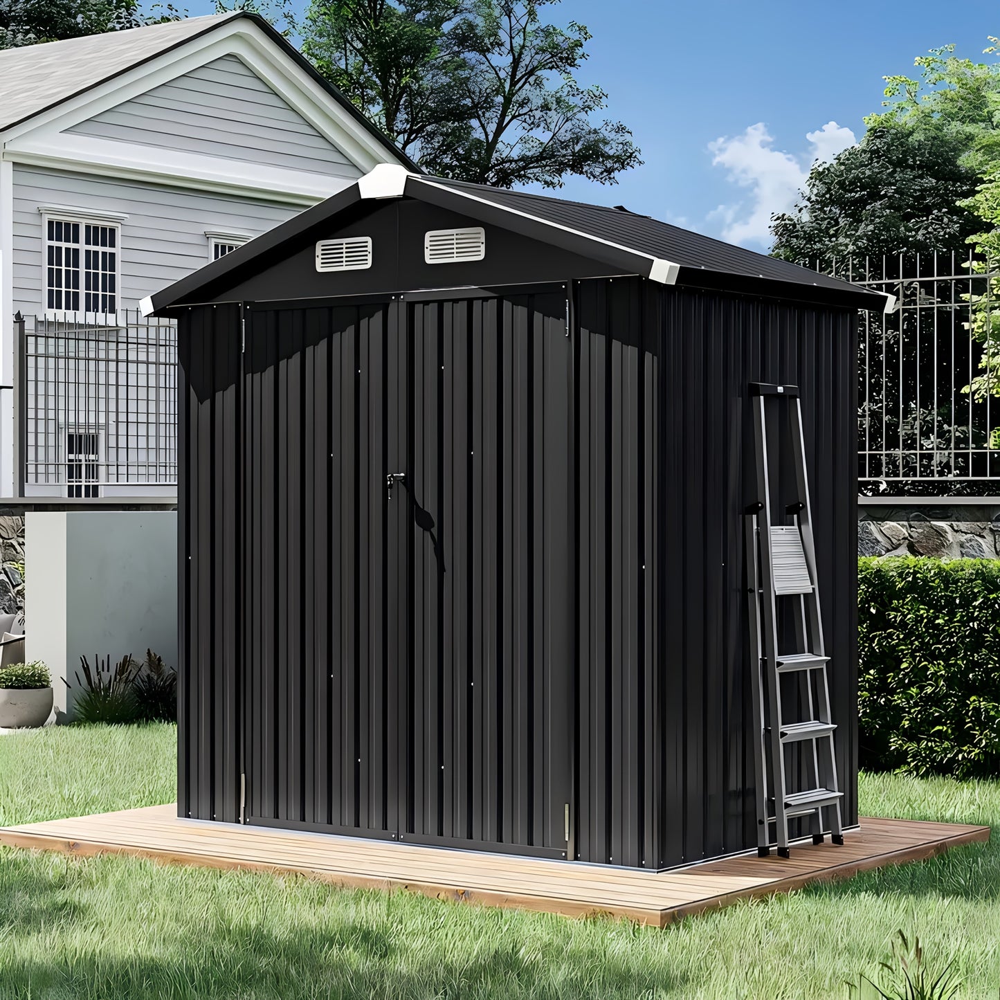 Metal Shed with Floor | Galvanized Steel Backyard Pool Bike Storage
