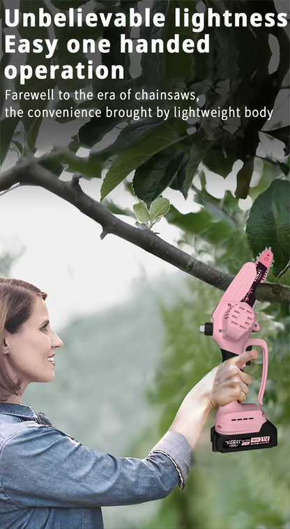 Cordless Electric Pruning Saw Handheld Mini Chainsaw Wireless Portable Tree Branch Cutter with Safety Lock Rechargeable Battery for Yard Garden Trimming