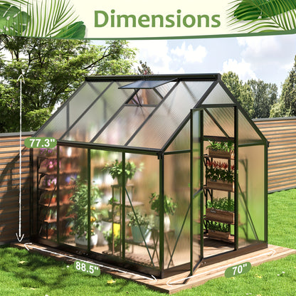 Polycarbonate Greenhouse Walk-In Aluminum Frame 720g PC Panels, 90% UV Protection, 5-Speed Roof Vents & Lockable Door for Backyard Year-Round Gardening, Multiple Sizes
