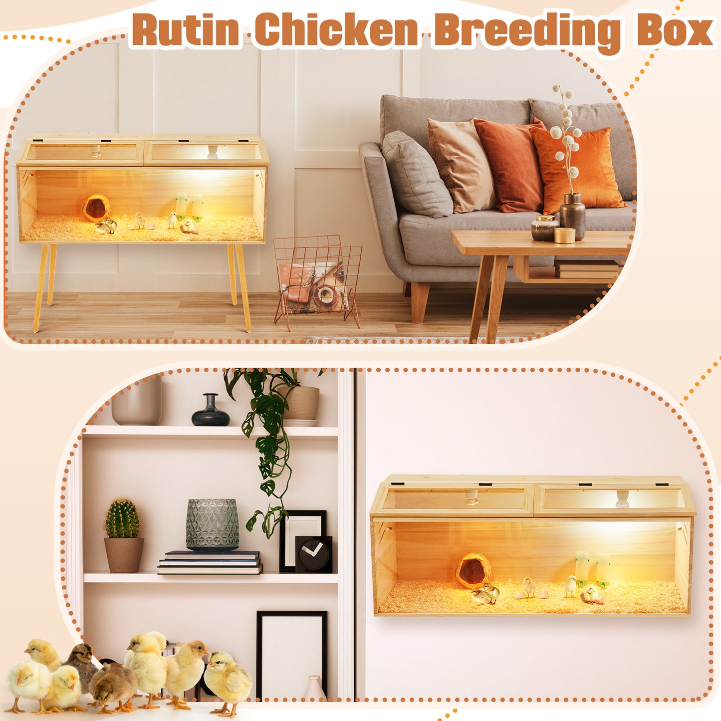 Brooder Box Kit 40x16x16 in for Chicks, Quail & Ducks – Indoor/Outdoor with Leg Stand, Sliding Door, Bulb Set & Feeder for Baby Chickens, Hamsters, Lizards