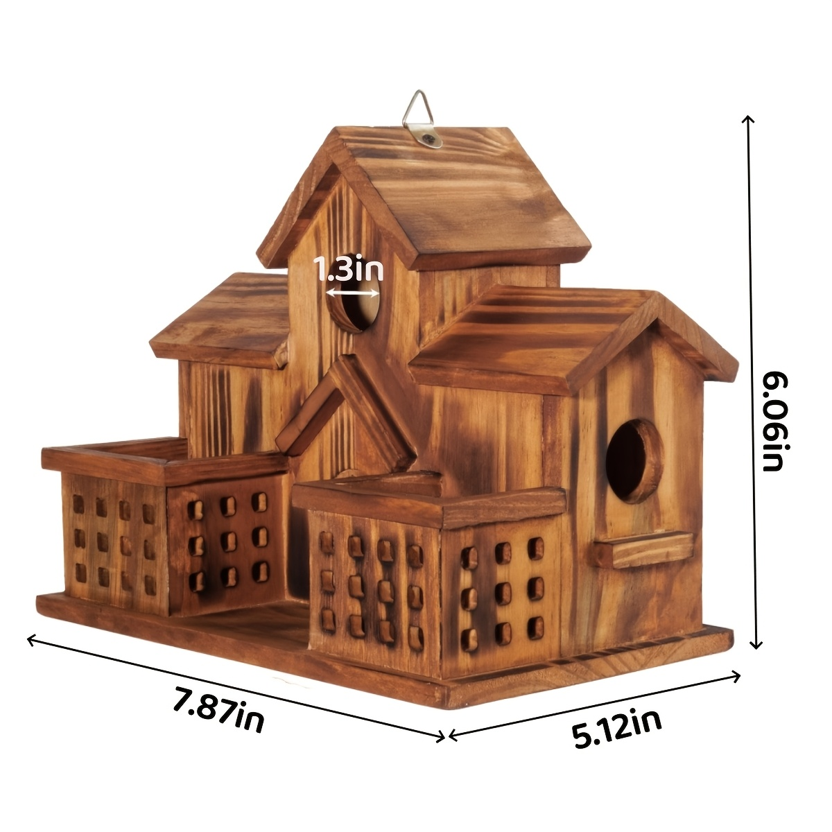 Hummingbird House Outdoor Large Birdhouse with Feeder, 3-Hole Natural Handmade Wood Bird House for Bluebird, Backyard Garden Decor, Living & Feeding Two-in-One