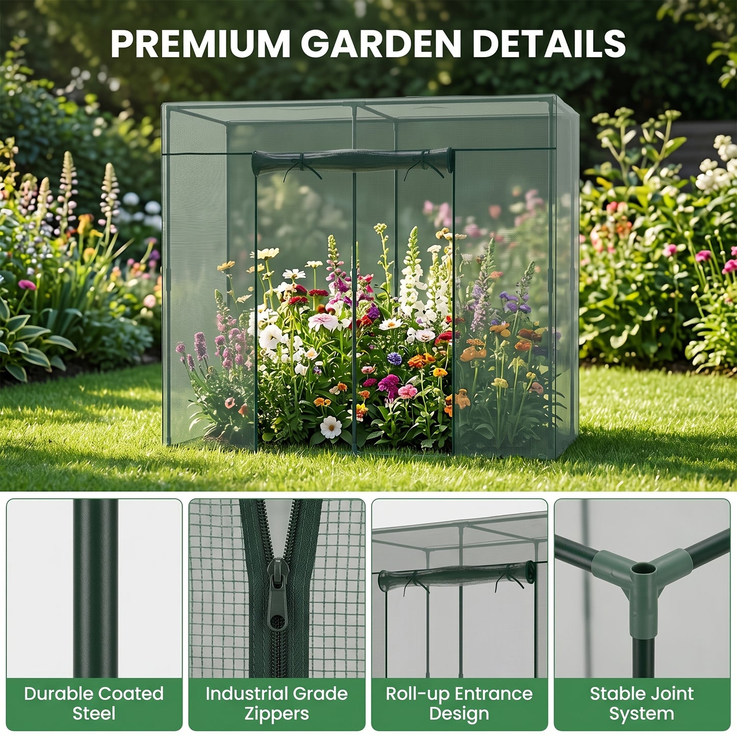 Plant Protection Tent Crop Cage with Zippered Door & Square Frame, Raised Garden Bed Cover Wind-Resistant for Outdoor Vegetables, Flowers & Herbs, Multiple Sizes