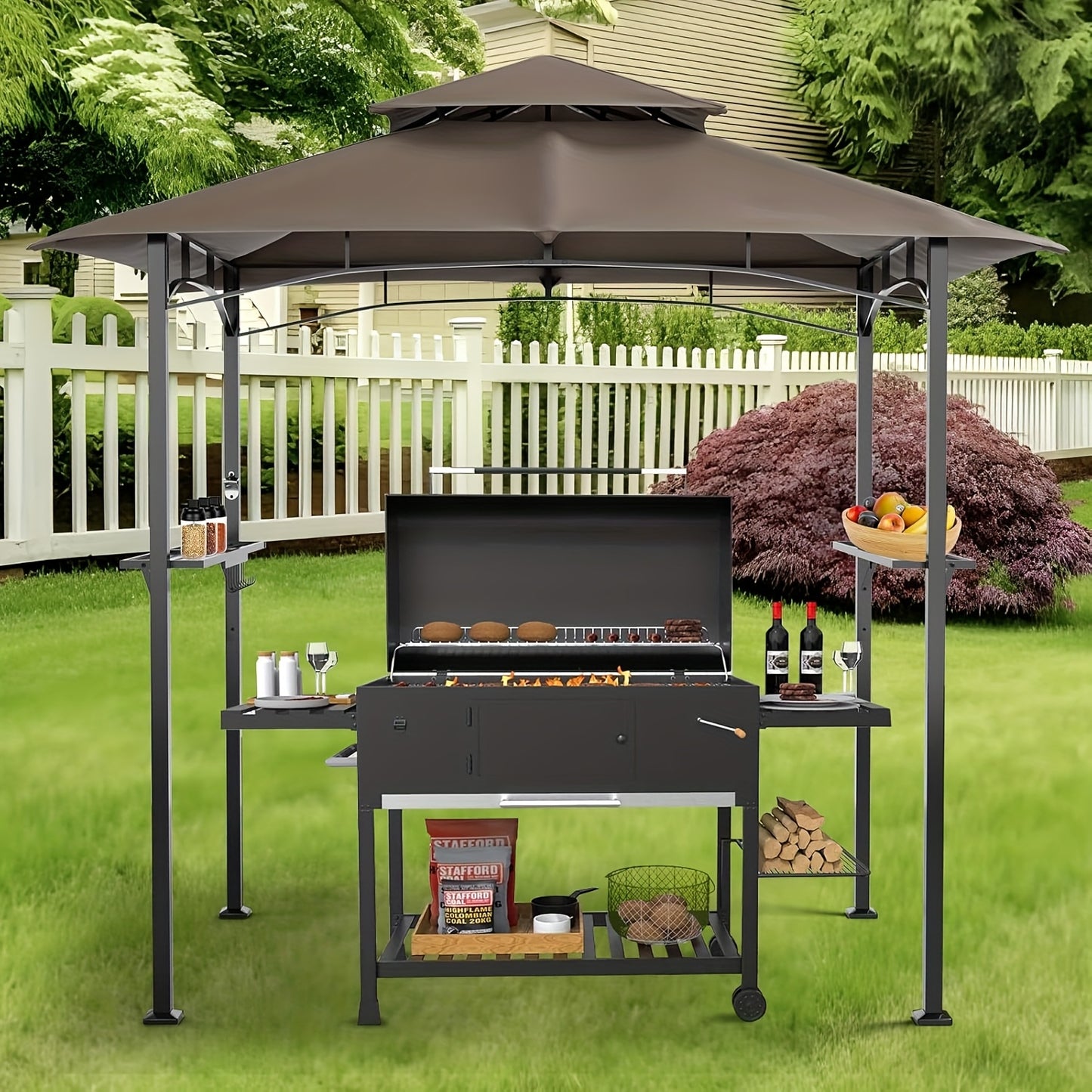 Outdoor Grill Gazebo Heavy-Duty Double-Tier BBQ Canopy UV-Resistant