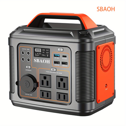 Backup Power Supply 300W 296Wh Portable Power Station Quick Charge AC Outlet DC USB LED Flashlight Lithium Battery for Home Camping Travel Blackout