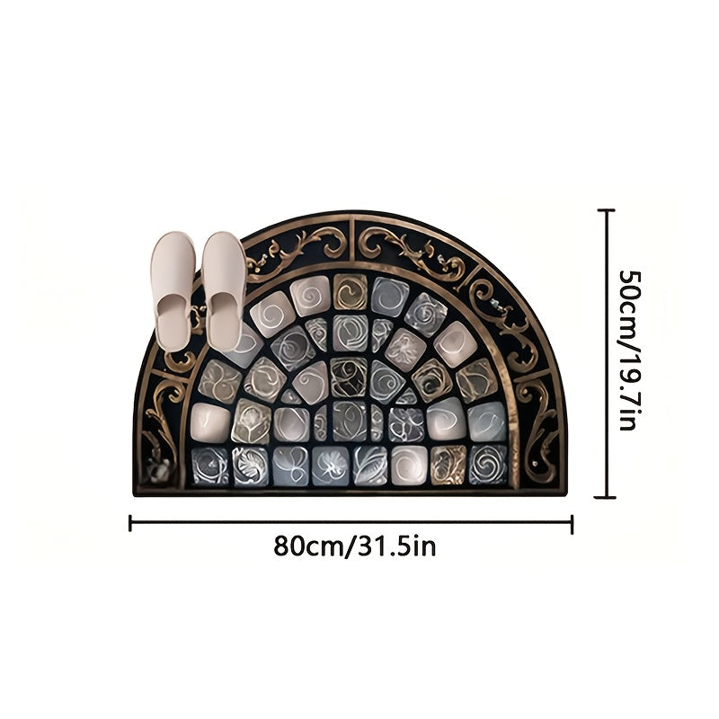 Door Mat Non-Slip Semicircle Welcome Mat Floral Geometric Indoor Outdoor Rug