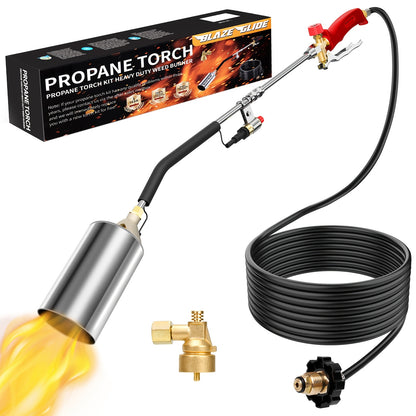 Weed Burner Torch Propane with 10ft Hose & Turbine Trigger, High-Output Flame Weeder with 1lb Cylinder Converter for Garden Weeding, Ice & Snow Melting, Wood Burning, Outdoor Use – Gas Tank Not Included
