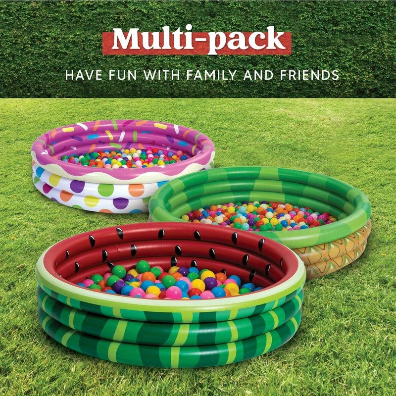 Kiddie Pool 3-Pack – 45 Inch Inflatable Swimming Pool for Kids with Fun Watermelon Pineapple Cupcake Designs, Indoor Outdoor Ball Pit Party Pool Ages 3+