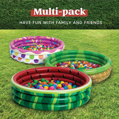 Kiddie Pool 3-Pack – 45 Inch Inflatable Swimming Pool for Kids with Fun Watermelon Pineapple Cupcake Designs, Indoor Outdoor Ball Pit Party Pool Ages 3+