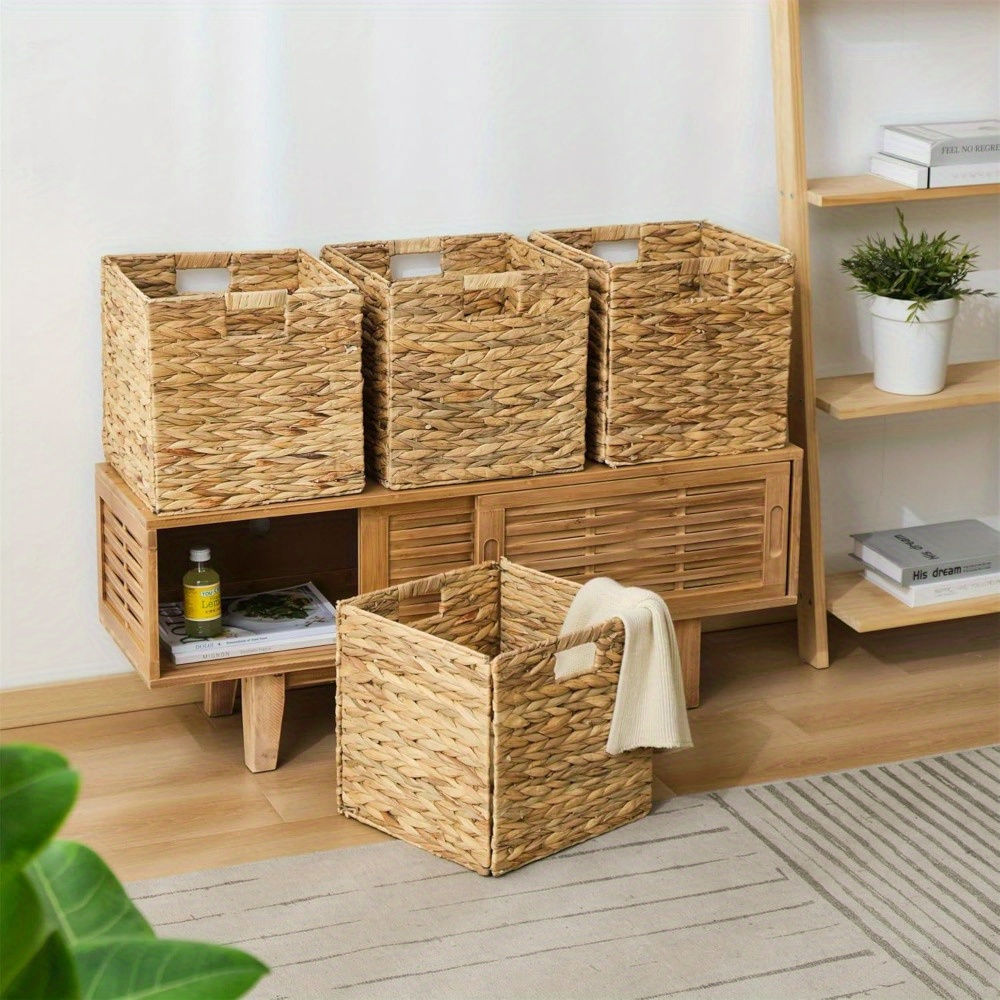 Woven Storage Baskets - Water Hyacinth, Seagrass & Paper Rope Organizer Bins for Shelves, Bathroom, Kitchen, Bedroom, Boho Home Decor