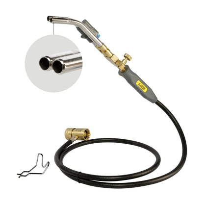 Propane MAPP Gas Brazing Torch Double Turbo Swirl Flame with 5FT Hose & Trigger Start – Heavy Duty Welding Blowtorch for Copper Pipe Plumbing HVAC, Torch Only