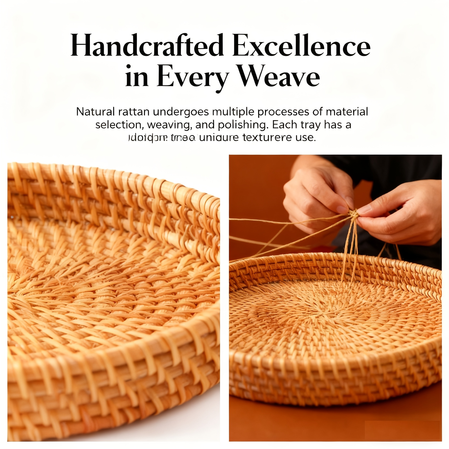 Cheese Board Tray Set - Hand-Woven Rattan Decorative Serving Tray with Handles, Boho Farmhouse Wicker Basket for Coffee Table, Fruit Bread Snack Gift, 3-Piece