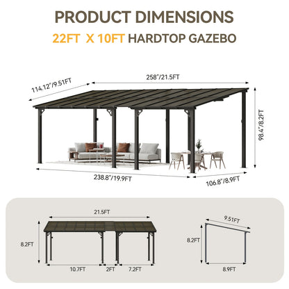 Lean-To Pergola Wall-Mounted Aluminum Louvered Roof Patio Awning