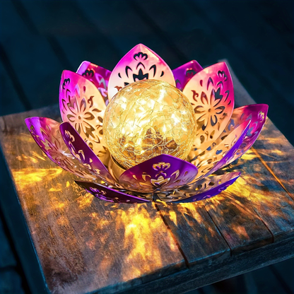 Solar Garden Light Lotus Flower LED Step Light Outdoor Cracked Glass Ball IPX4 Waterproof Lawn Yard Pathway Staircase Corridor Decor – Azure Blue Purple Gray
