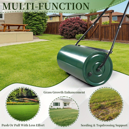 Lawn Roller 24" Heavy Duty Steel Fillable with Water or Sand, Push-Pull Dual Operation, Ergonomic U-Handle & Foam Grip for Leveling Seeding Compacting Yard Garden