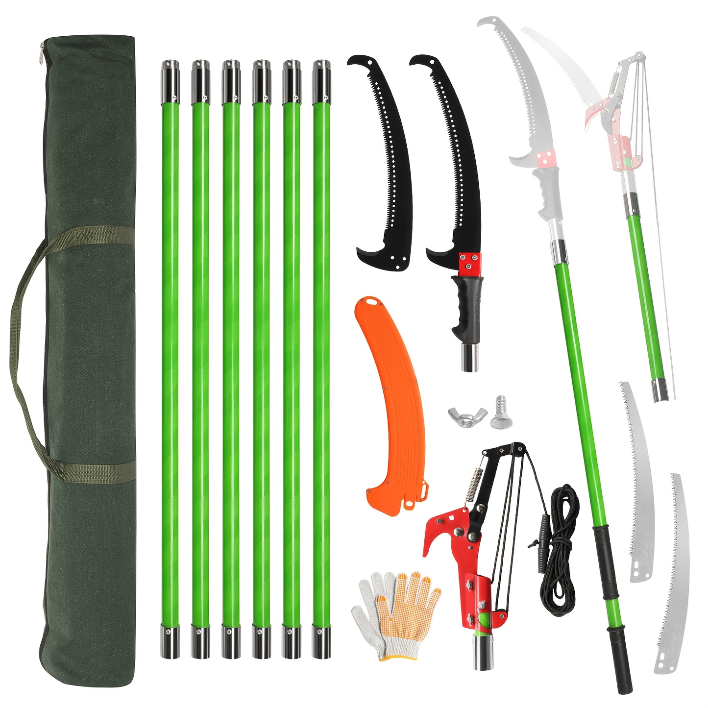 26FT Manual Pole Saw with Pruner & Bag – Extendable Tree Trimmer