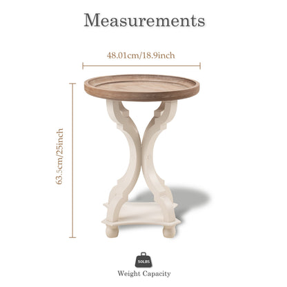 Side Table with Tray Top – Rustic Farmhouse Accent End Table, Distressed Wood Finish, Lightweight & Sturdy, Square or Round for Patio Living Room Bedroom Outdoor Indoor