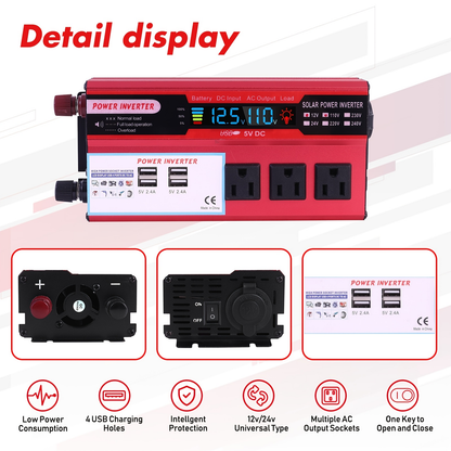 DC to AC Inverter 4000W 5500W 6500W 16000W Peak DC 12V to AC 110V High Power Car Inverter with USB Ports US Sockets Cooling Fan Overload Protection for RV Truck Outdoor Emergency