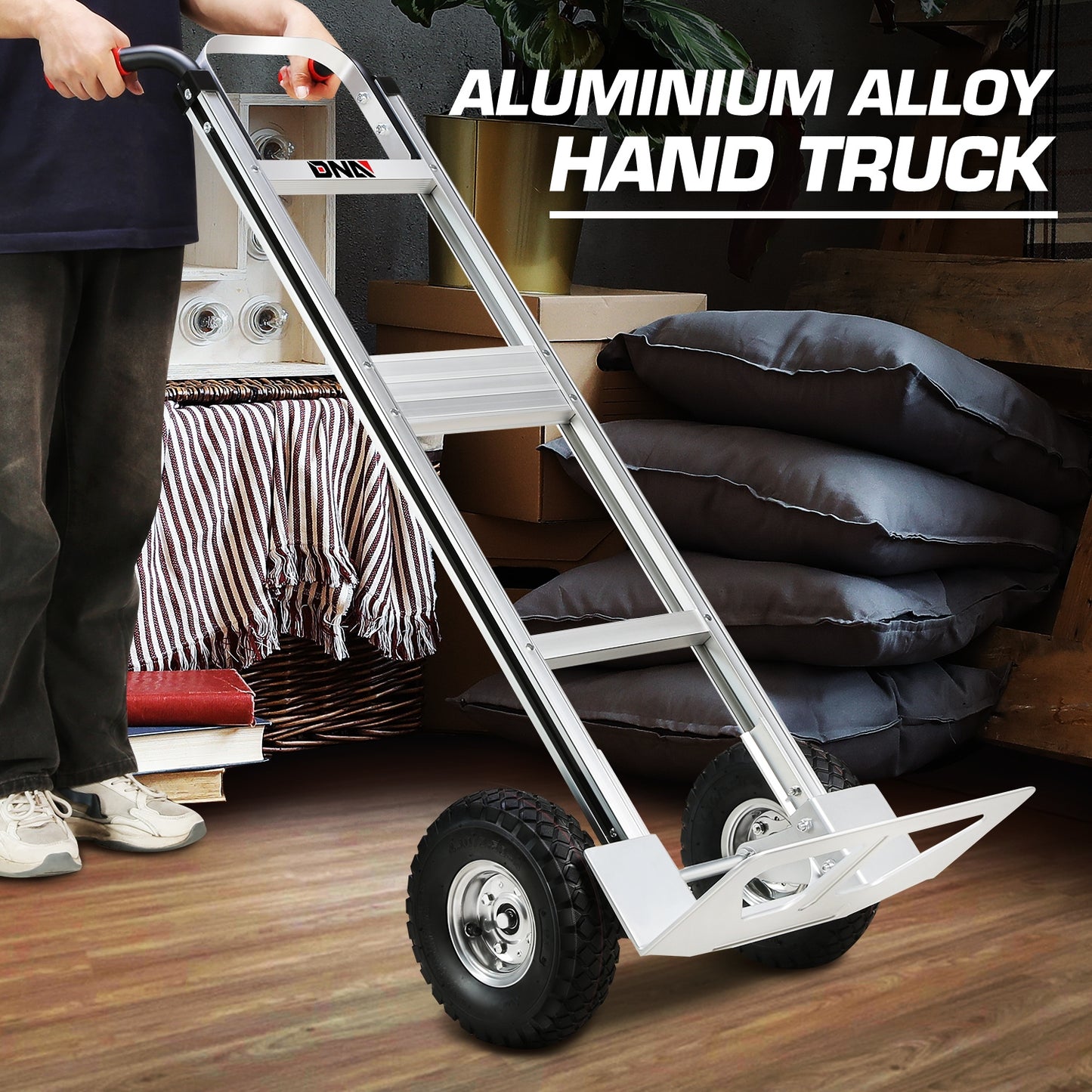 Heavy Duty Aluminum Hand Truck 550 lbs Capacity, Foldable Dolly Cart with 10-Inch Pneumatic Tires for Home, Workshop, Office and Warehouse