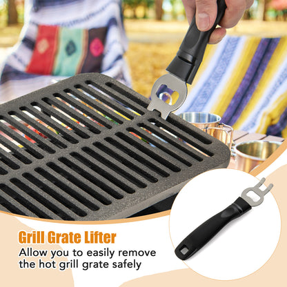 Cast Iron Charcoal Grill Portable Hibachi Tabletop BBQ Grill 16x11in Double-Sided Grate Adjustable Air Vent for Camping Picnic Parties Outdoor Cooking Black