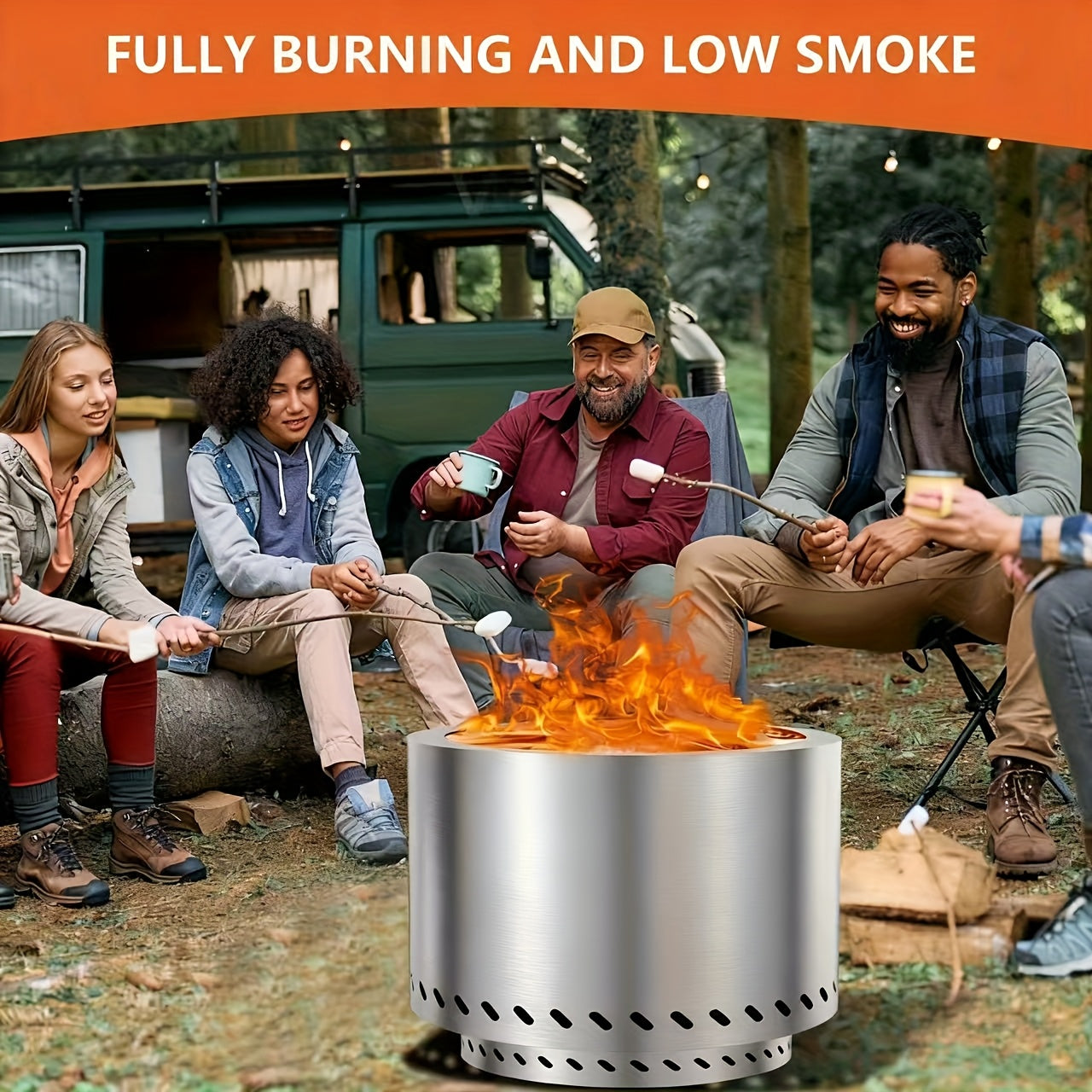 Smokeless Fire Pit 20 Inch 304 Stainless Steel Wood Burning Firepit for Outside with Carry Bag, Removable Ash Pan & Efficient Combustion for Backyard Patio Camping
