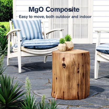 Tree Stump Side Table Outdoor Indoor | 220 Lbs Capacity Faux Wood Accent Table, All-Weather Magnesia, Plant Stand, Patio Stool & End Table for Porch Balcony Garden Living Room