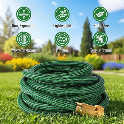 Heavy-Duty Rubber Garden Hose with 9-Function Nozzle | Non-Expandable, Kink-Resistant – 25/50/75/100FT