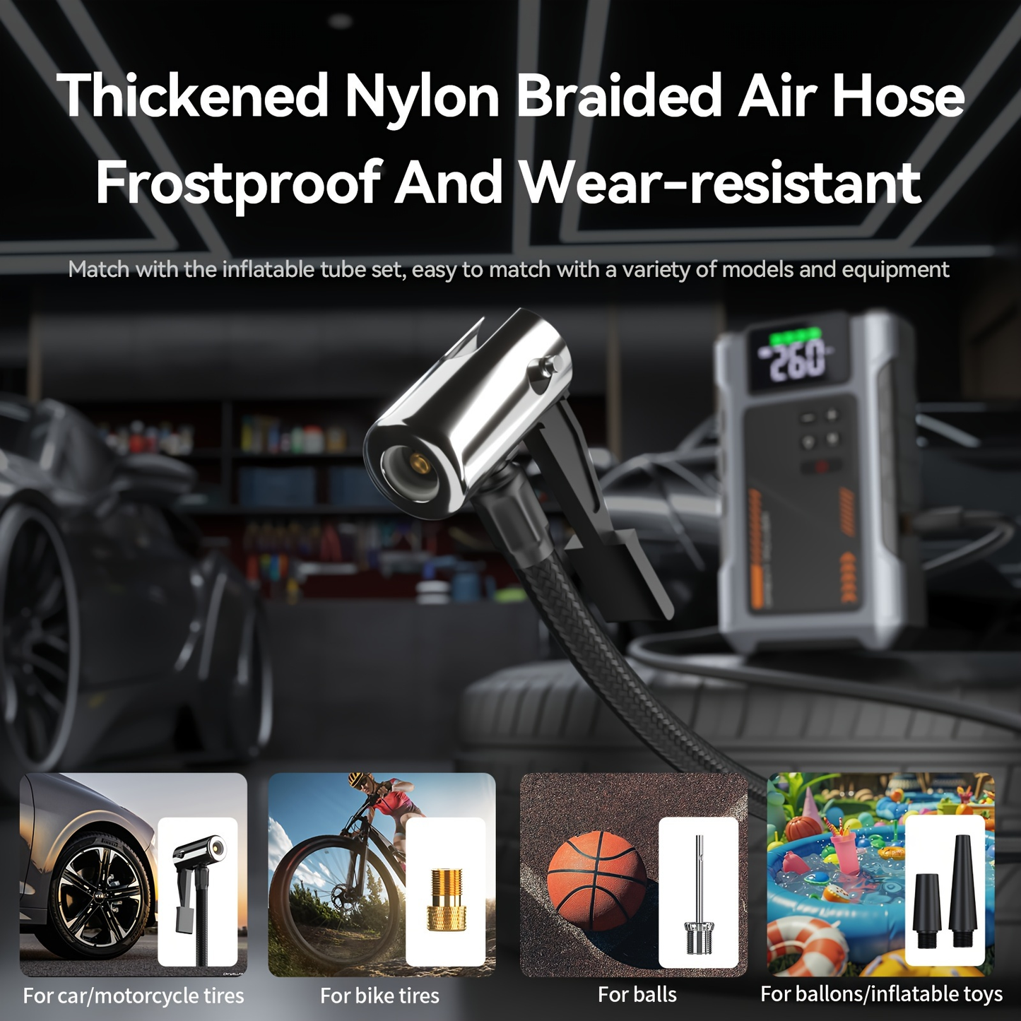 Jump Starter with Air Compressor 5000A Peak 150PSI Tire Inflator 5-in-1 Portable Car Battery Jump Pack for 8.0L Gas 6.5L Diesel Engine Digital Display Smart Cables 12V Power Bank