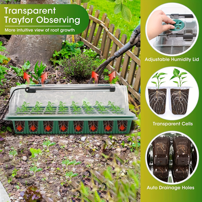Seed Starting Tray Kit 4-Set 160 Cells High Dome | 8 LED Grow Lights Smart Timer 3 Modes 5 Brightness | Indoor Greenhouse Germination Propagation