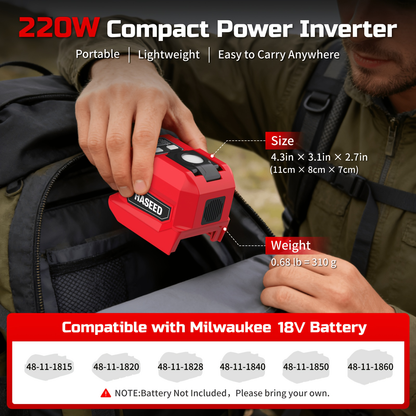 Power Inverter 220W for 18V Battery - DC 18V to AC 110V Portable Generator for Camping, Emergency, Mobile Work, Compatible with Ryobi Milwaukee (Battery Not Included)
