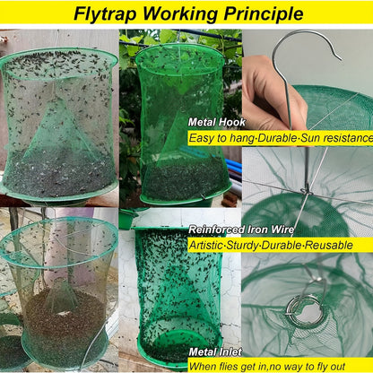 Fly Trap Outdoor Hanging Reusable – Ranch Stable Fly Catcher Cage for Farm Yard Garden, Non-Toxic Fly Killer 2 & 4 Pack