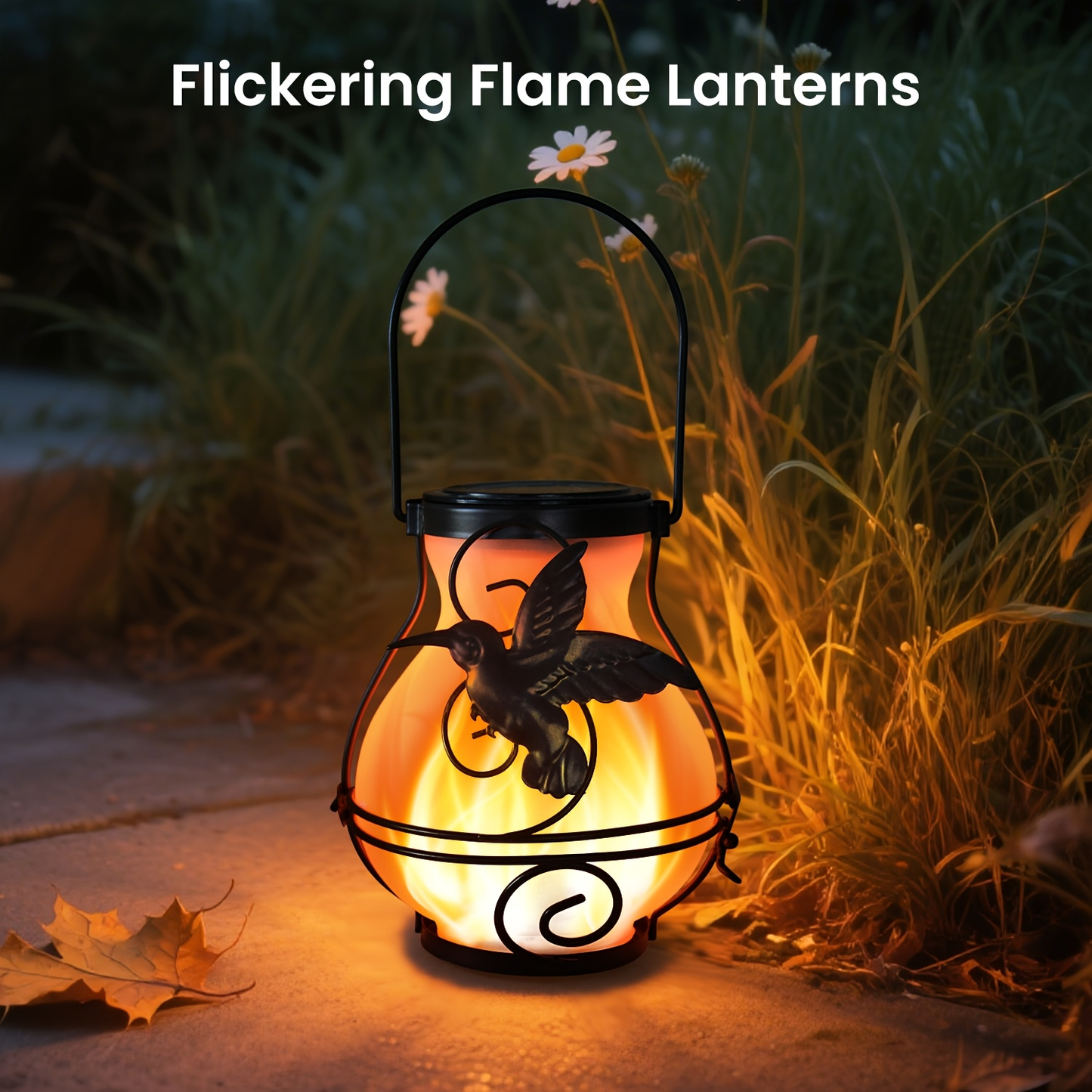 Solar Hummingbird Flame Torch Lights Outdoor Waterproof IP44 Hanging Flickering Garden Lanterns Patio Yard Pathway Decor Stake Lights
