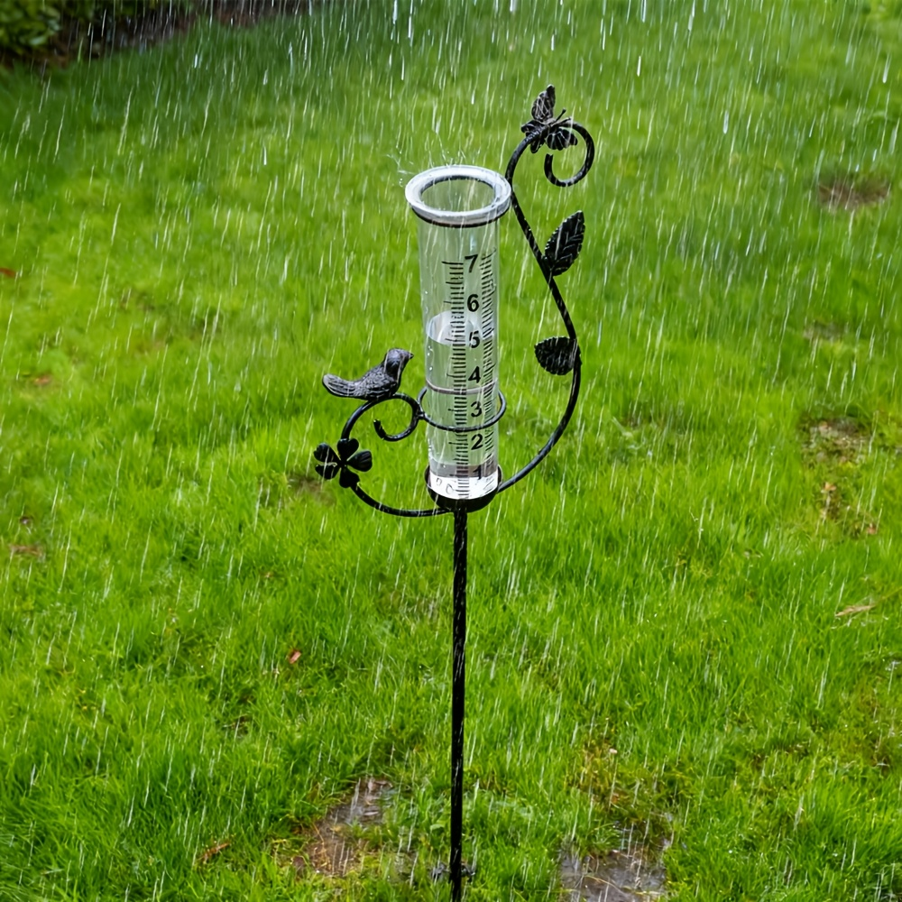 Decorative Rain Gauge Outdoor - 8-Inch Large Capacity Bird Ornament & Metal Spiral Rainfall Collector for Garden, Lawn & Patio, No Electricity Needed