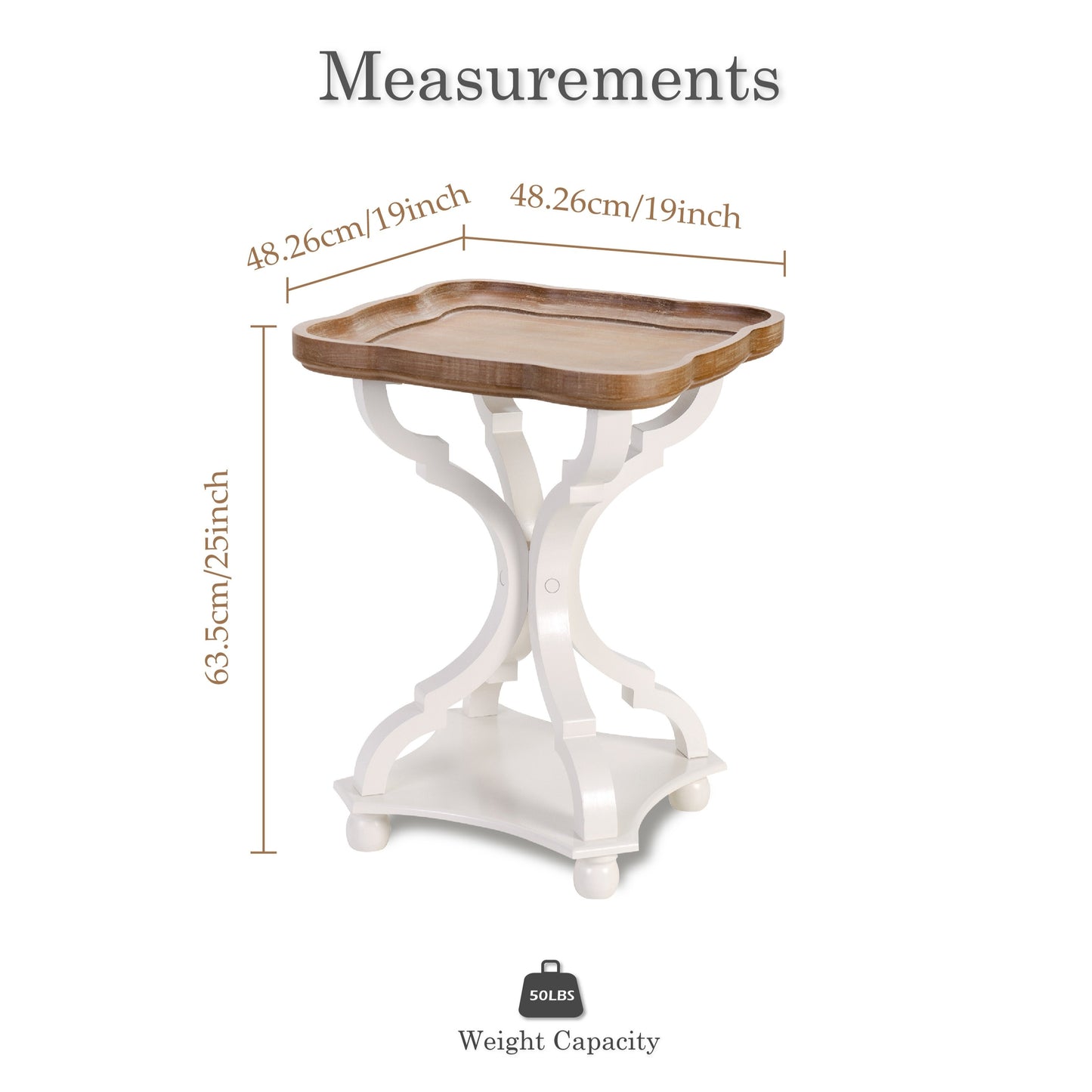 Side Table with Tray Top – Rustic Farmhouse Accent End Table, Distressed Wood Finish, Lightweight & Sturdy, Square or Round for Patio Living Room Bedroom Outdoor Indoor