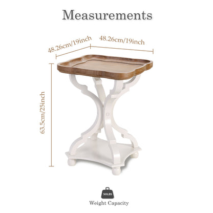 Side Table with Tray Top – Rustic Farmhouse Accent End Table, Distressed Wood Finish, Lightweight & Sturdy, Square or Round for Patio Living Room Bedroom Outdoor Indoor