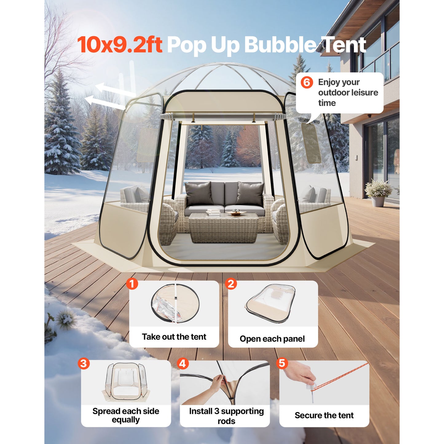 Pop Up Bubble Tent Clear Dome Tent 540° Panoramic Outdoor Shelter