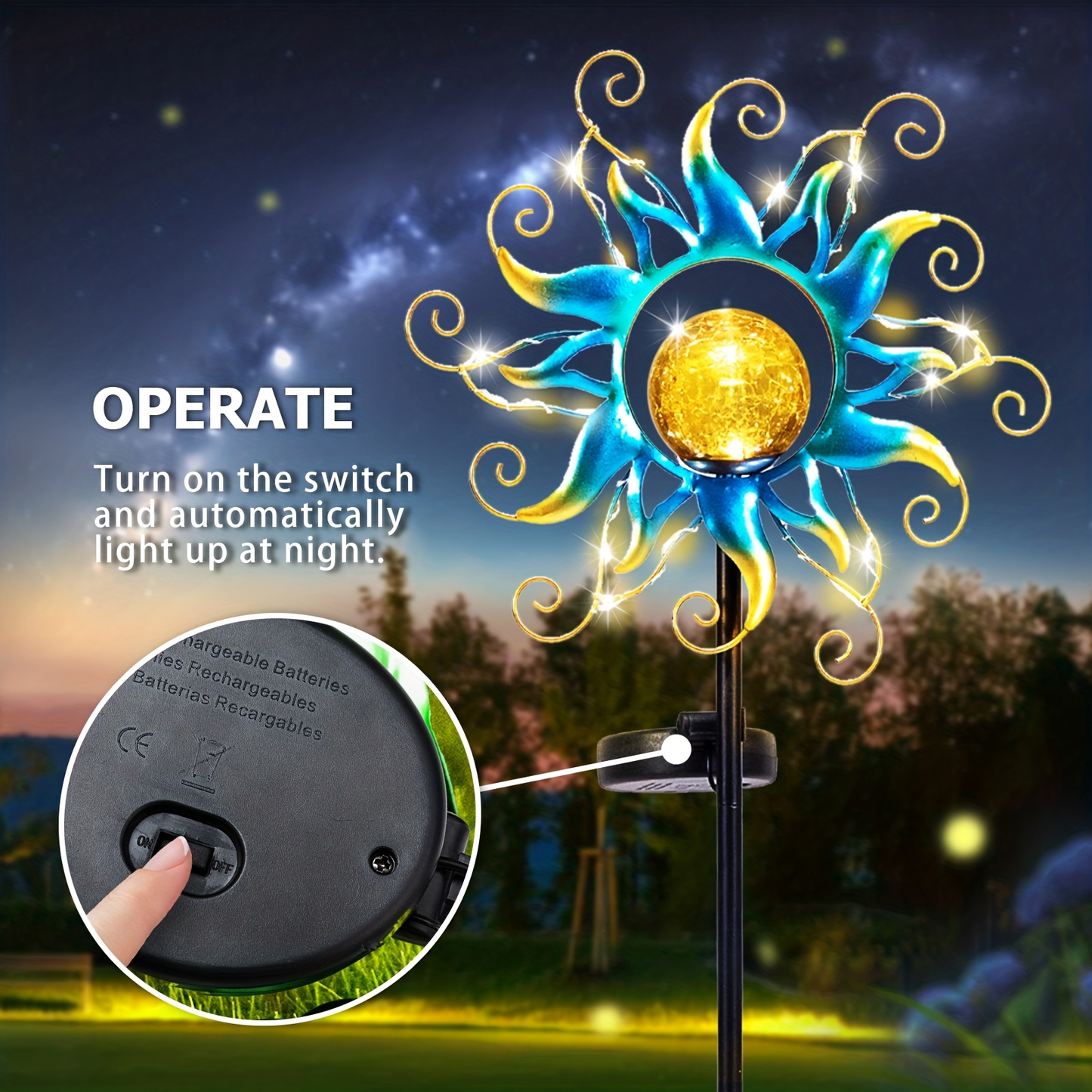 Solar Garden Light Outdoor Sun Shaped LED Stake Lamp IPX4 Waterproof for Patio Pathway Walkway Yard Lawn Decor Housewarming Gift