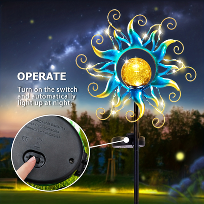 Solar Garden Light Outdoor Sun Shaped LED Stake Lamp IPX4 Waterproof for Patio Pathway Walkway Yard Lawn Decor Housewarming Gift