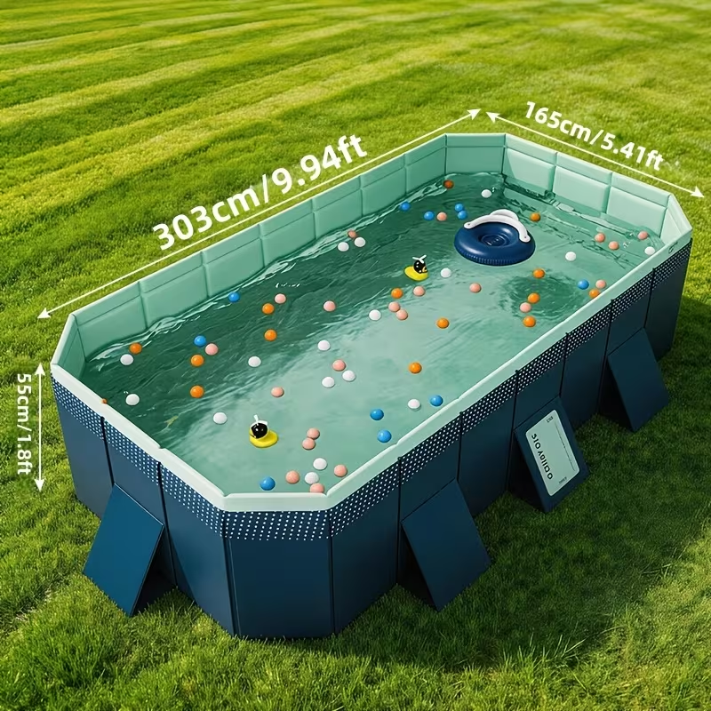 Large Rectangular Frame Pool – Non-Inflatable Backyard Swimming Pool with Drain