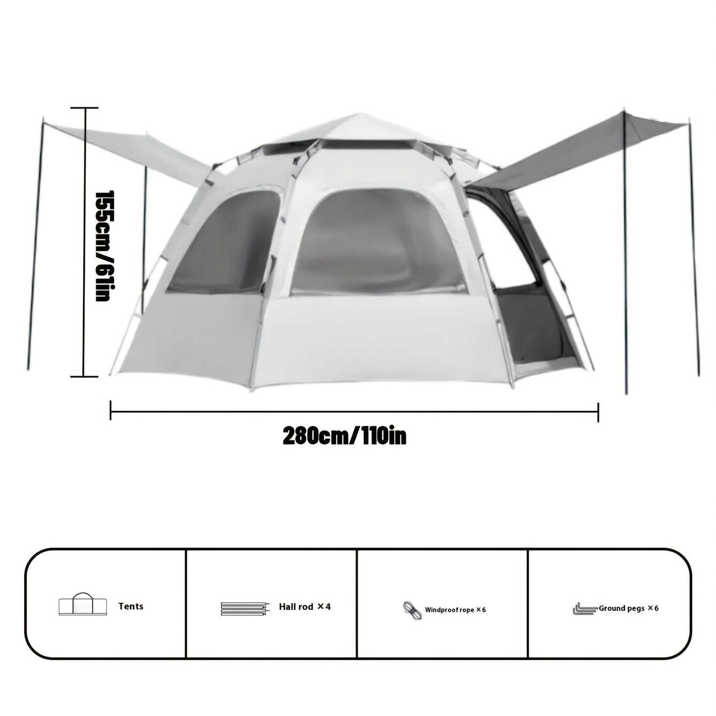 Automatic Hexagonal Camping Tent 4-6 Person Instant Setup Waterproof