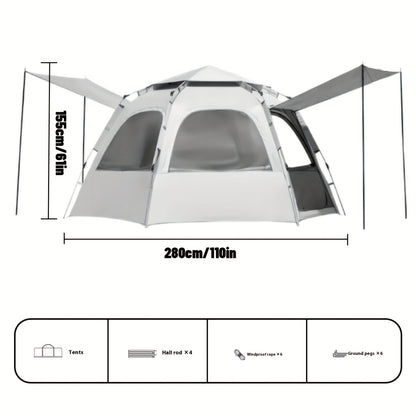 Automatic Hexagonal Camping Tent 4-6 Person Instant Setup Waterproof