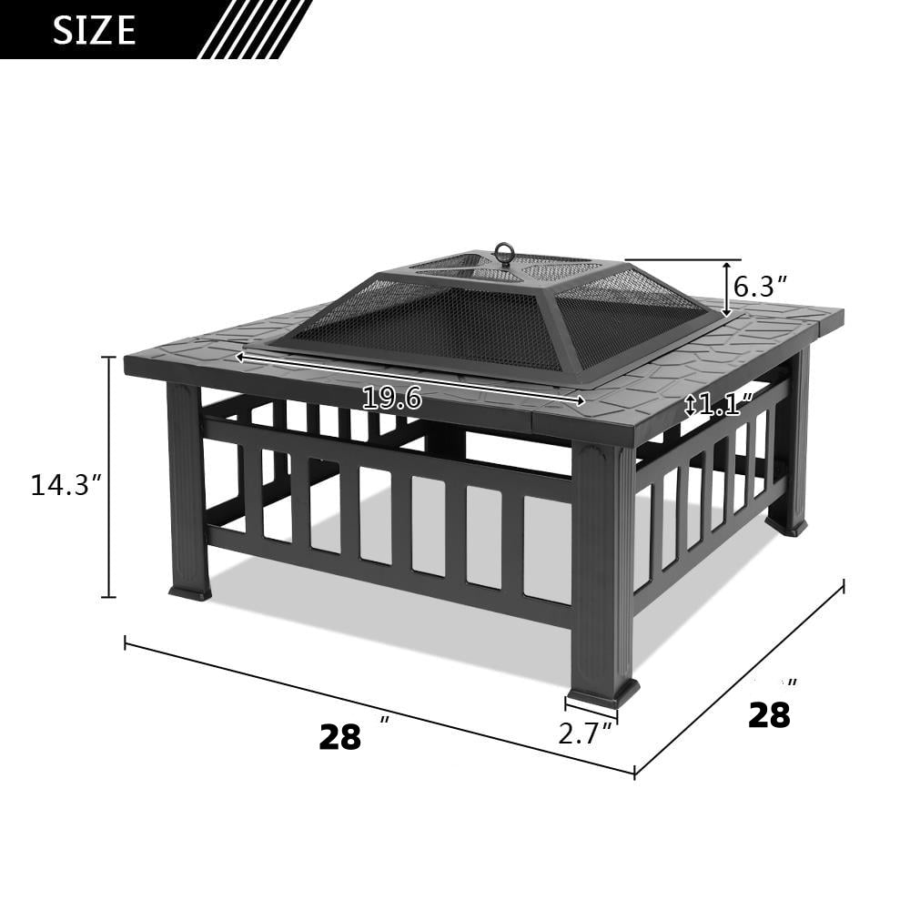 Fire Pit | Square Outdoor Metal BBQ Patio Backyard Camping Fireplace
