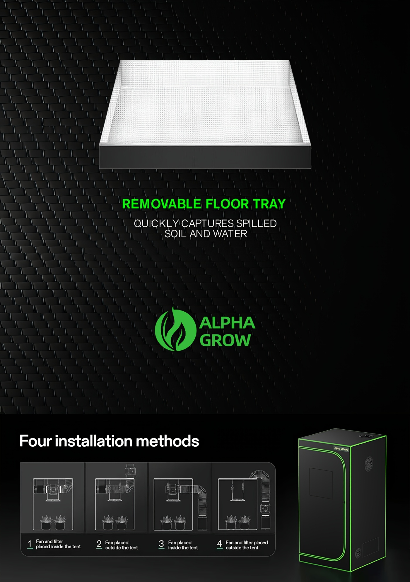 Hydroponic Grow Tent 1680D Mylar 100% Reflective with Tray & Observation Window, Indoor Plant Tent for Seedling to Flowering, Fits Closet & Balcony, Multiple Sizes