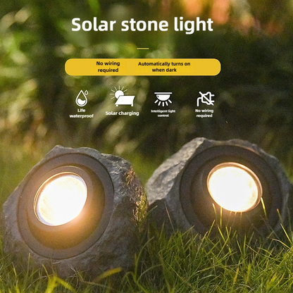 Solar Rock Lights Outdoor Set of 2 IP44 Waterproof LED Warm White Fake Stone Garden Lights Auto Sensor for Lawn Pathway Park Villa Wedding Decor