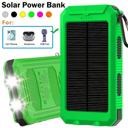 Solar Charger 12800mAh Portable Power Bank - Dual USB 5V Output, LED Flashlight, Outdoor Backup Battery for All Cell Phones, Camping, Hiking & Emergency Use