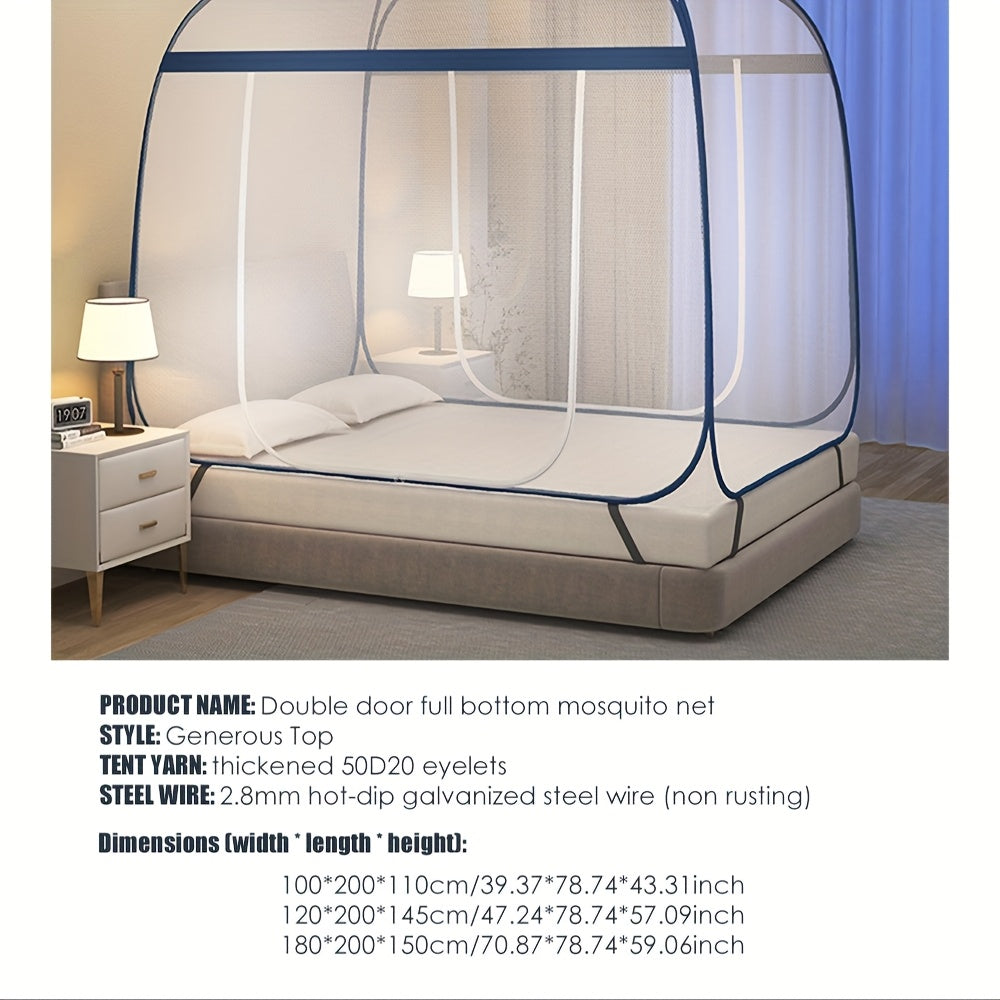 Mosquito Net Canopy Bed – Yurt Style 360° Full Coverage, Stainless Steel Frame, Easy Open Design for Bedroom, Dorm & Outdoor, Multiple Sizes, Grey & Blue