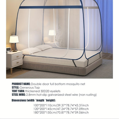 Mosquito Net Canopy Bed – Yurt Style 360° Full Coverage, Stainless Steel Frame, Easy Open Design for Bedroom, Dorm & Outdoor, Multiple Sizes, Grey & Blue