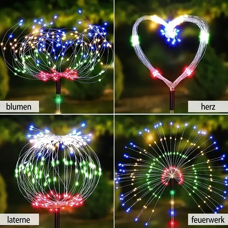 Solar Firework Garden Lights 4-Pack, 8 Modes Waterproof