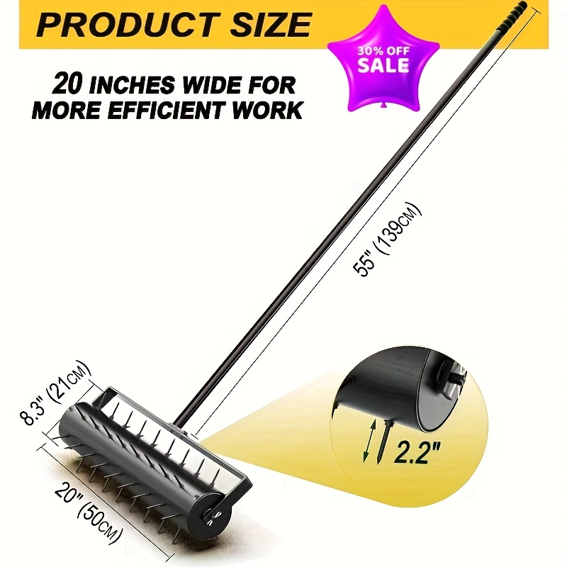 Lawn Aerator Manual Heavy Duty 60" Long Handle with Large Tine Wheel, Metal Construction for Deep Soil Aeration, Dethatching & Weeding, Yard Garden Sports Field